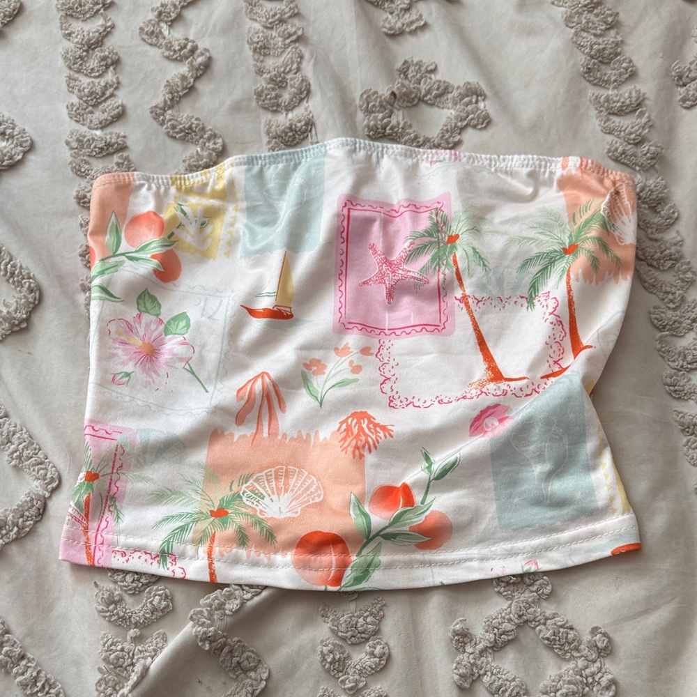 SHEIN Multicolor Tropical Print Crop Top